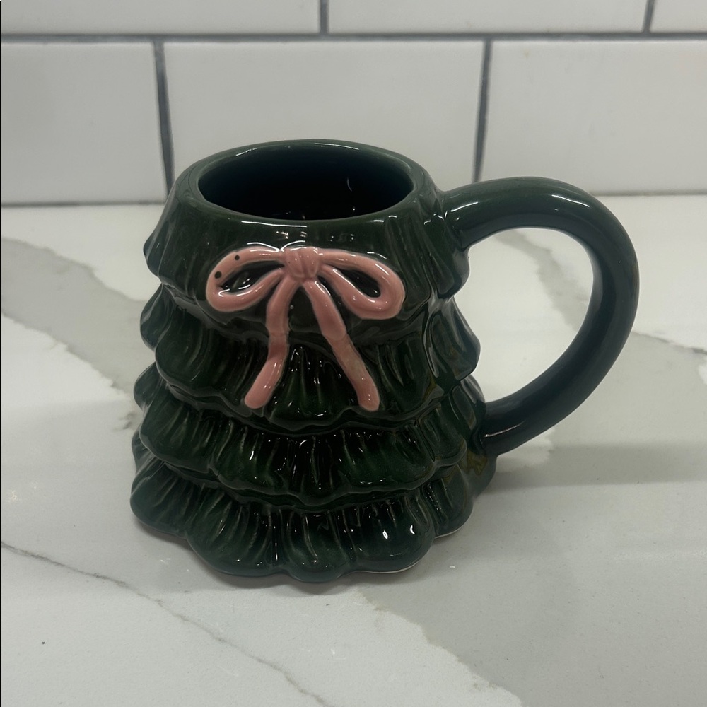 Green Christmas Tree Mug with Pink Bow